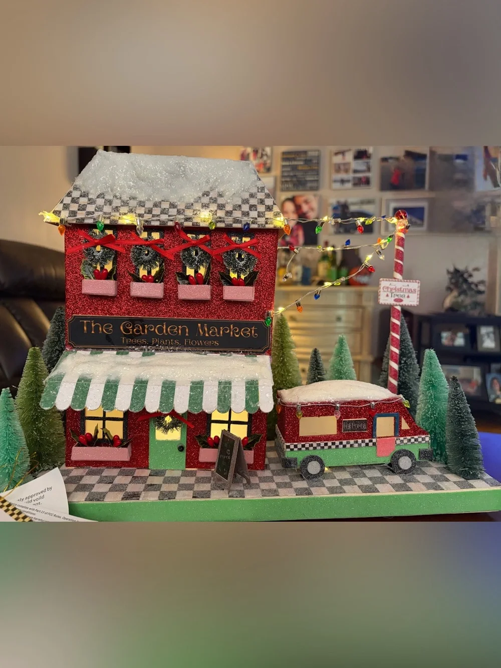 NIB Mackenzie Childs Check It Out Illuminated Market Paper House with Batteries